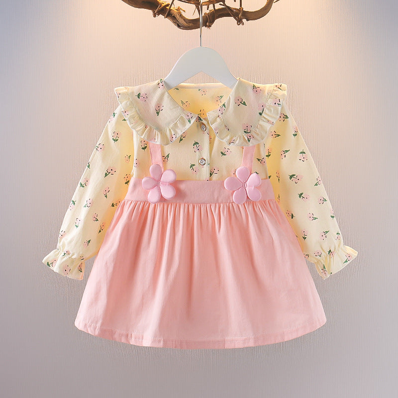 One-and-a-half-year-old baby girl's autumn dress, cute floral print dress for toddler girls, girls' dress, princess dress