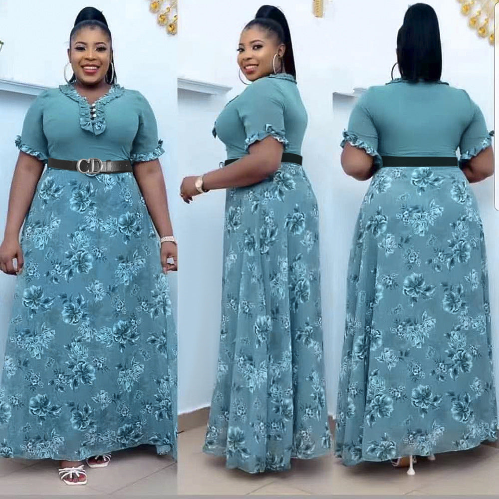 African plus size women's clothing cross-border e-commerce patchwork maxi dress floral chiffon dress  source in stock