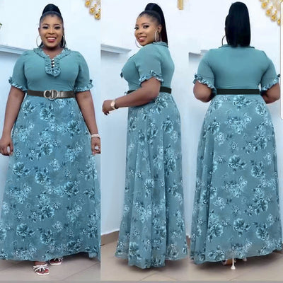 African plus size women's clothing cross-border e-commerce patchwork maxi dress floral chiffon dress  source in stock