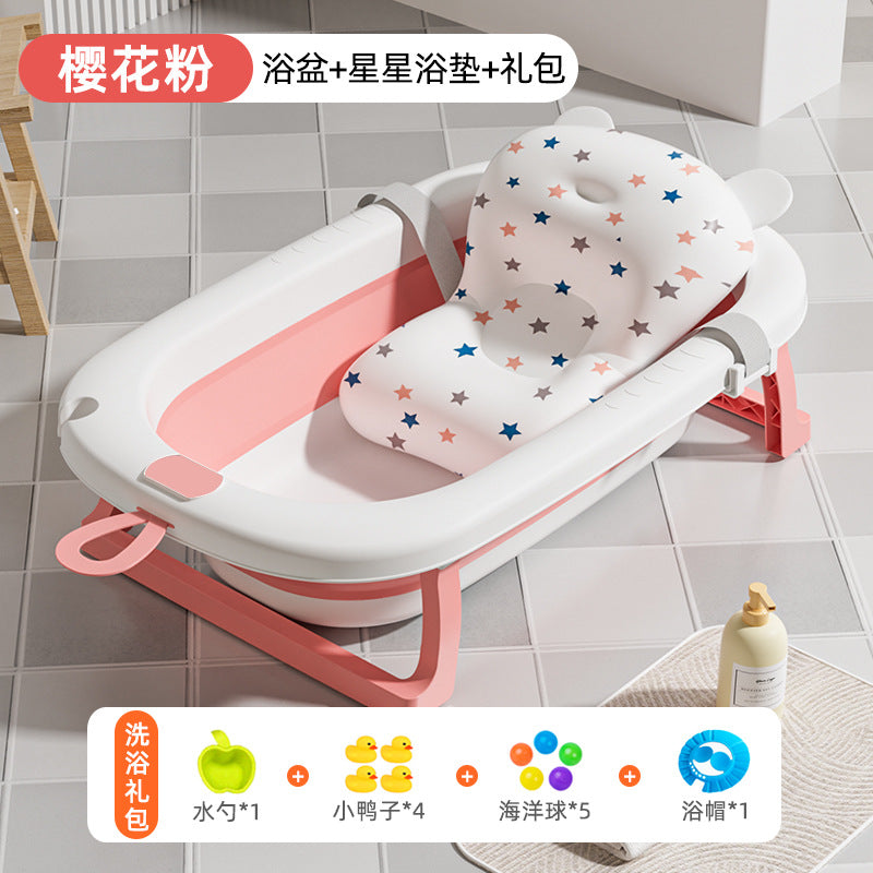 Large collapsible baby bathtub - portable baby bathtub for home use - infant and toddler bath seat - plastic newborn and children's bath supplies