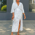 D3308 european and american plus size women's autumn new arrival loose v-neck fashion sequin slit maxi dress african plus size dress