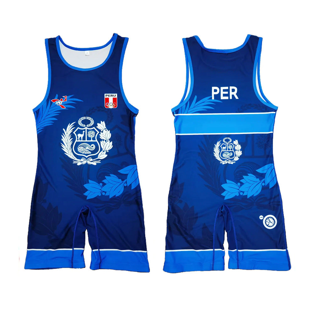 Sublimation full body print men's one-piece wrestling suit custom training weightlifting suit men's and women's free wrestling one-piece vest