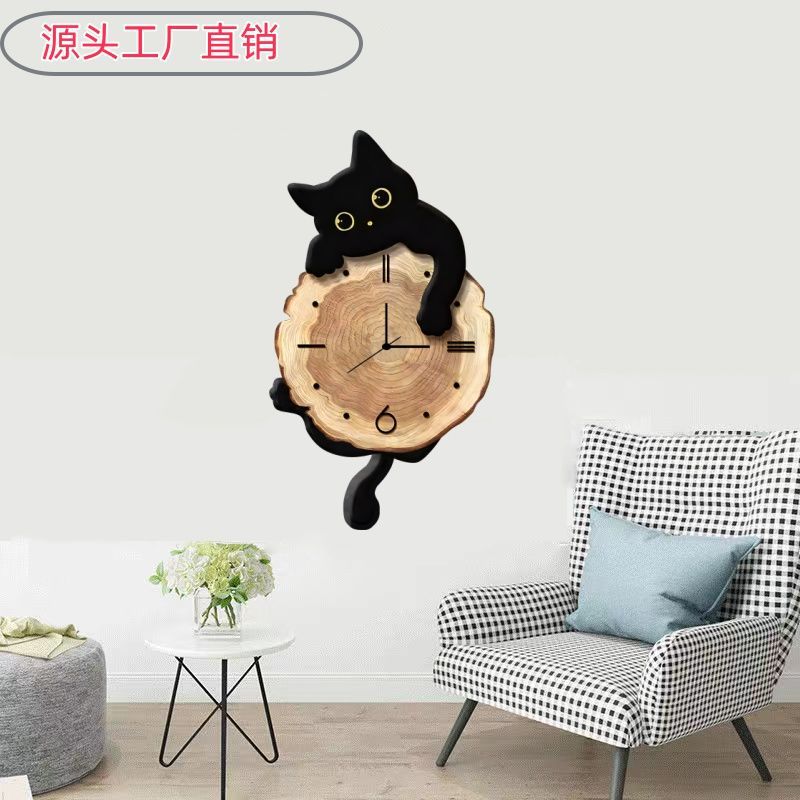 Cartoon cat wall clock - living room home decor, popular silent design,  new model, creative swinging wall clock for dining room