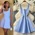 french chic sleeveless a-line knit mini dress - summer pearl embellished versatile dress