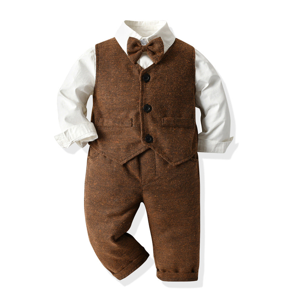 Kids' vest set: long-sleeve shirt suit for boys - gentleman's formal wear, perfect for first birthday celebrations. customization available directly from the manufacturer