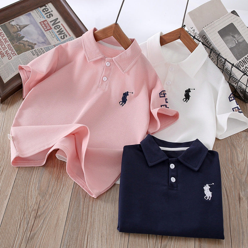 Boys' summer new arrival: polo shirt with turn-down collar, solid color casual top, trendy yh style