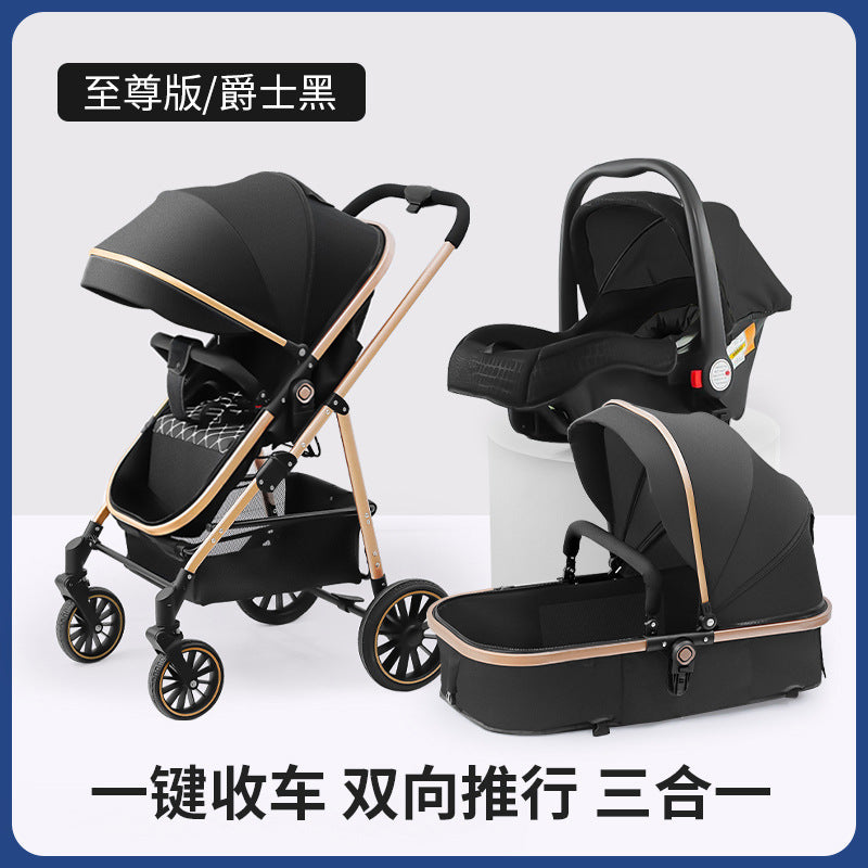 Inlair baby stroller - lightweight, foldable, reclining, high-view, sleeper, blue, reversible, newborn baby pram