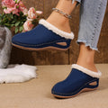 Women's plus size fleece-lined wedge slippers - new autumn  collection - thick-soled, warm, furry, closed-toe cotton slippers - size 43