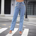 35573#  fashion cross-border high waistdrapedstraight-legjeans women's loosecasualeasiest for match denim pants
