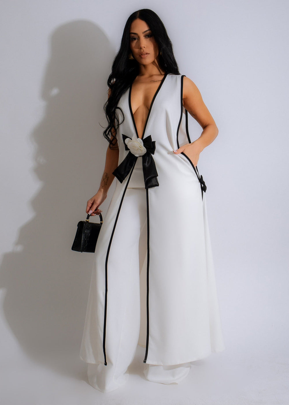 Hot-selling fashion european and american women's suit sexy camellia bow sleeveless long tank dress wide-leg pants set