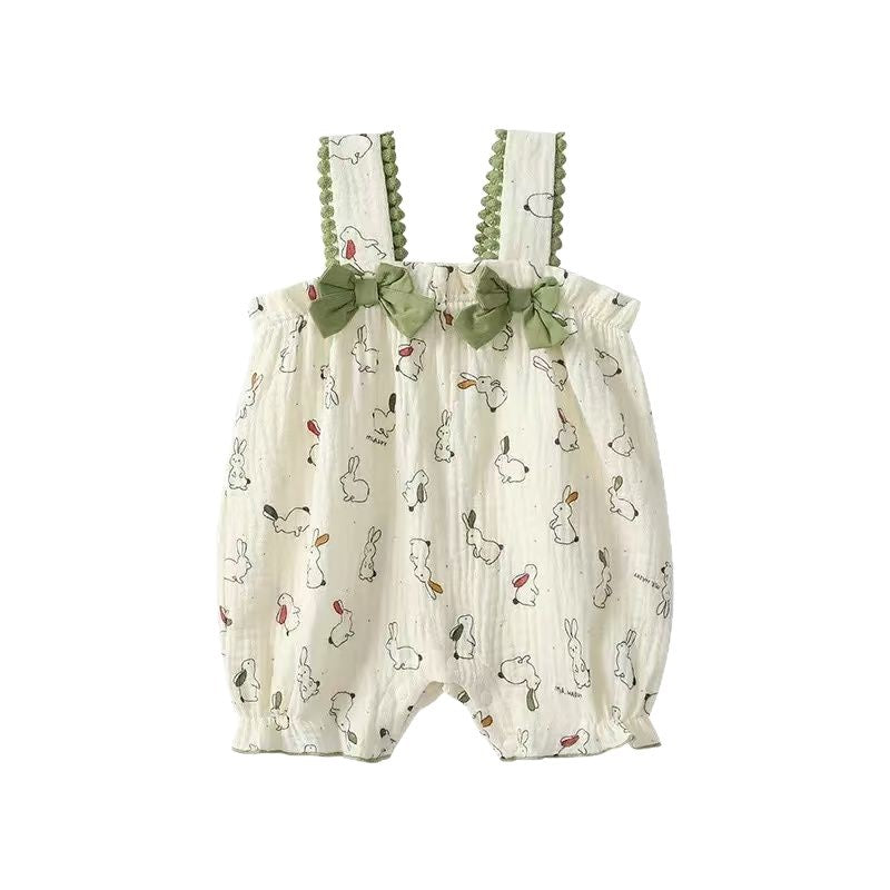 Newborn baby summer clothes - lightweight, breathable romper - baby's first month & 100-day celebration - princess style bodysuit - snap-crotch romper