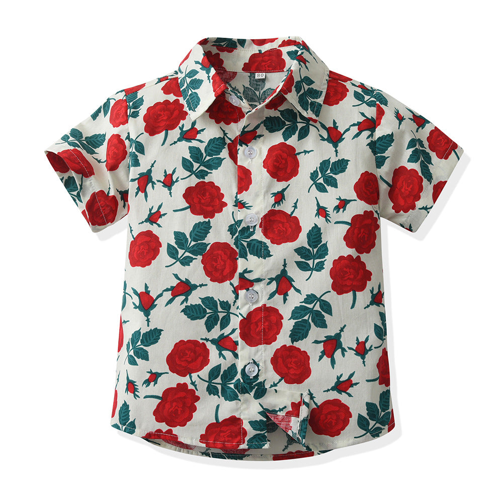 children's clothing, new boys' short-sleeved shirts, vacation beach style floral shirts, boys' short-sleeved shirts, children's shirts for boys, summer