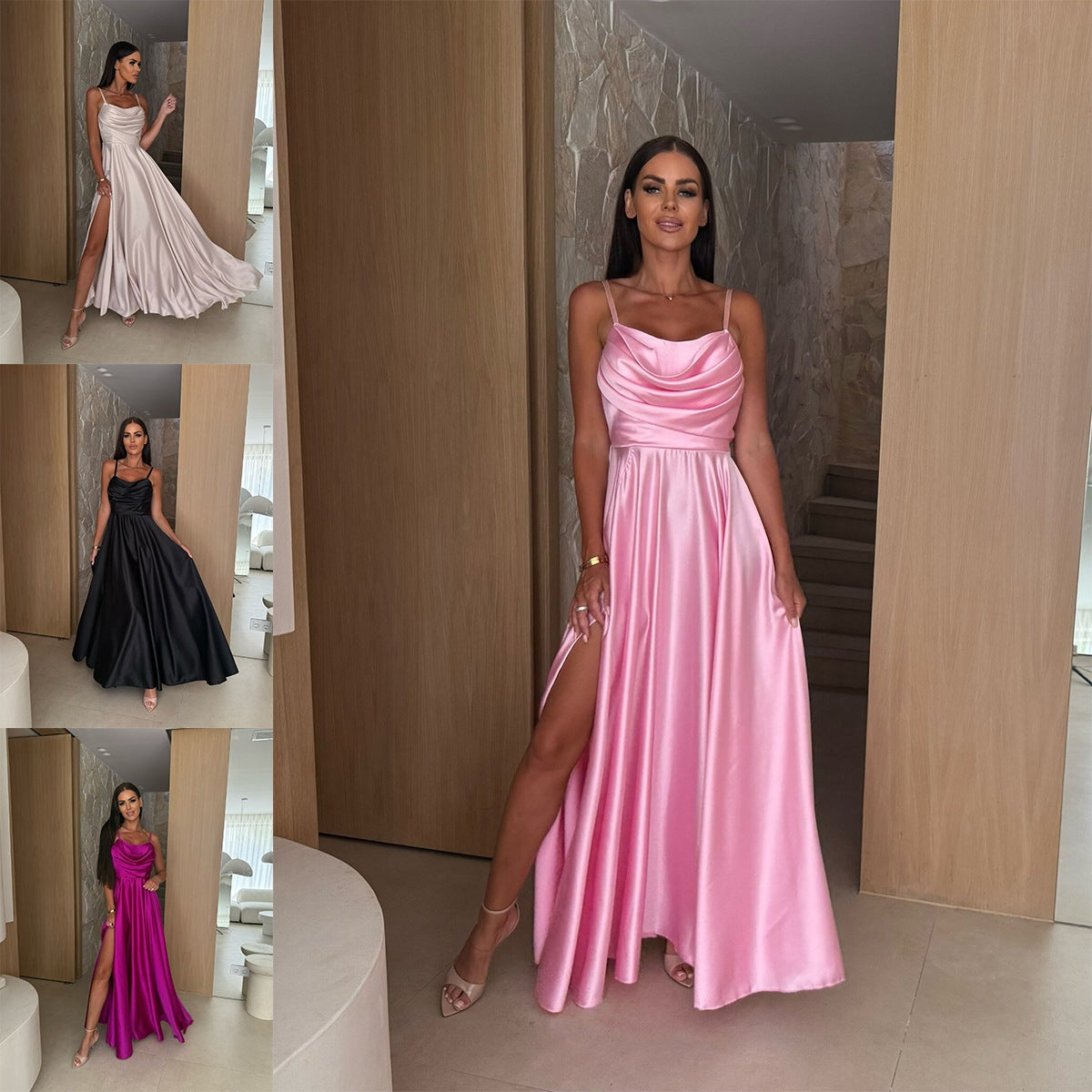 Shipped,   new, sexy solid color split suspender dress