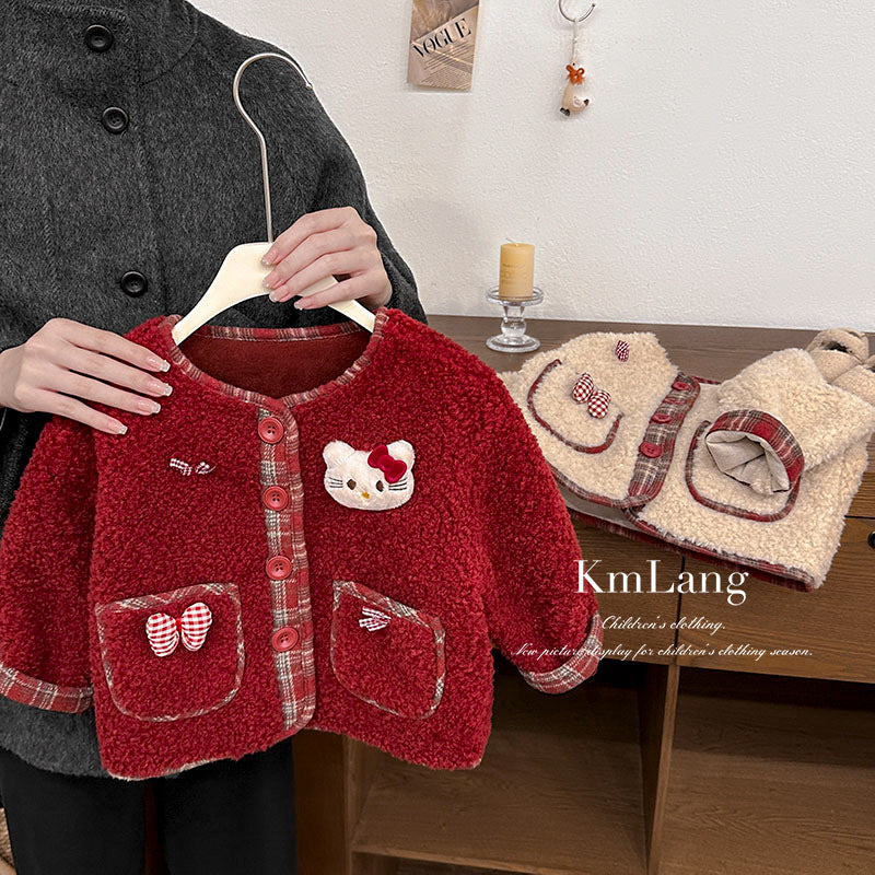 Girls' outerwear: autumn/winter  new styles - chic baby princess kids' lambswool top