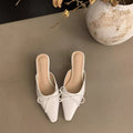 2025 summer new bowknot mid-heel mule sandals - closed toe, plus size, high heel single shoes, summer slippers