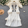 Retroartsyembroider silm type dress women's summerlong sleeves lapel waist a-line skirt slimming lookelegant long skirt