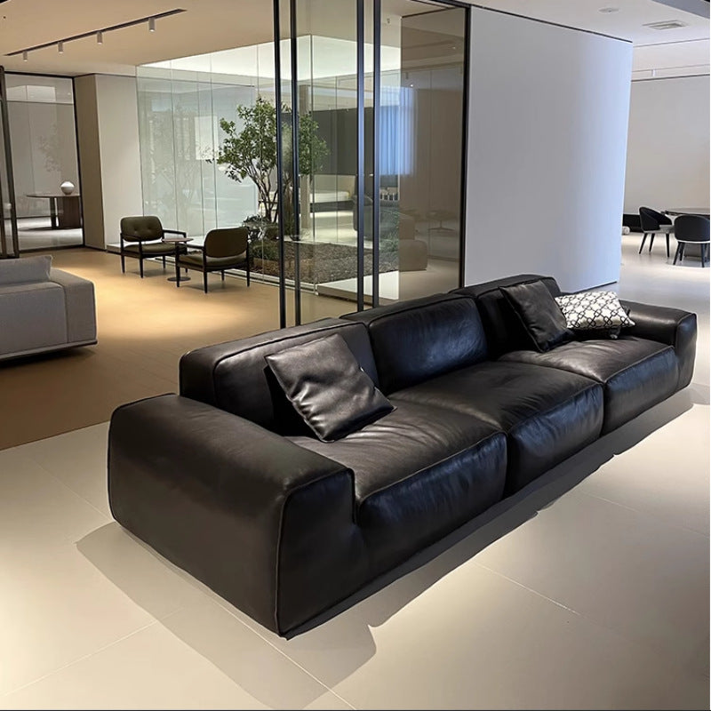 Big black bull sofa villa large apartment living room full genuine leather straight row normcore leather sofa combination casual 2.0 thickness
