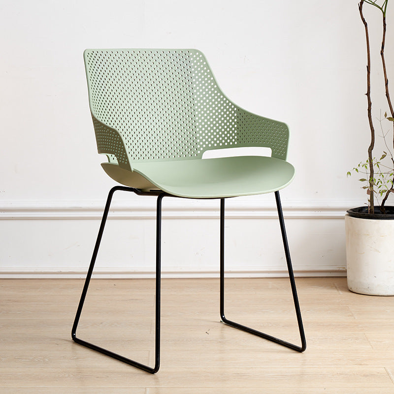 Nordic style iron and plastic backrest dining chair - suitable for dining room, outdoor, bedroom vanity, library, and casual seating