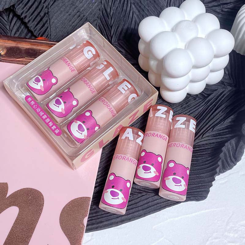 HERORANGE~ Internet celebrity with the same bear heart lip glaze three gift box set matte matte white lip mud woman