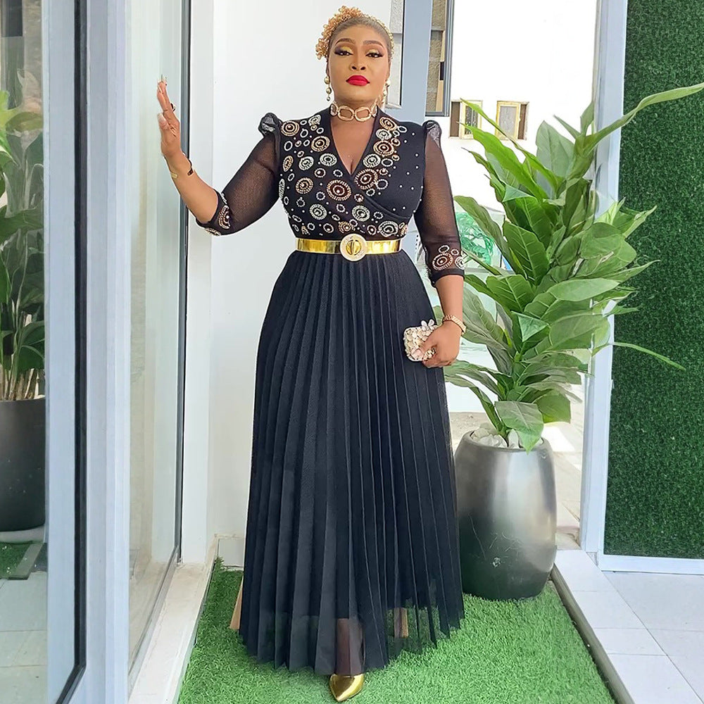 hot diamond v neck banquet evening dress  african women's plus sizeelegantelegancedress