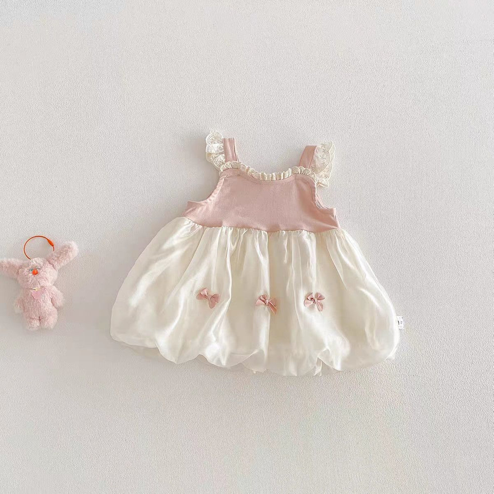 Baby girl summer new sweet lace trim camisole first birthday dress princess bowknot tutu dress