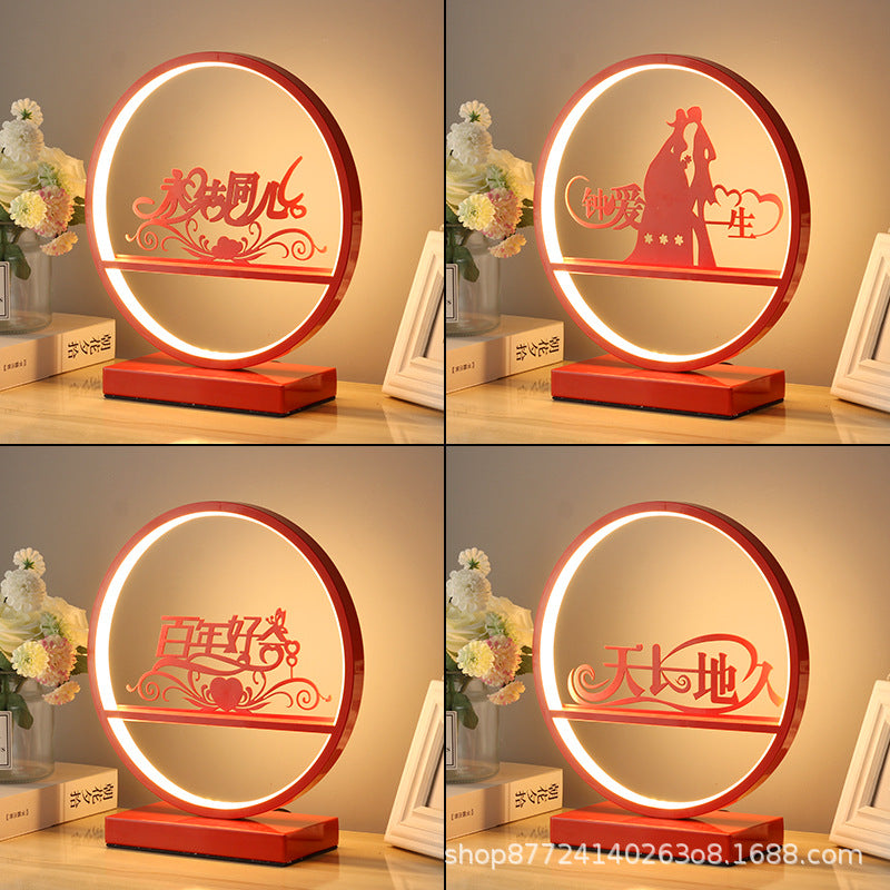 Red festive wedding table lamp - bedroom bedside lamp with remote & touch dimming - romantic & cozy bridal gift