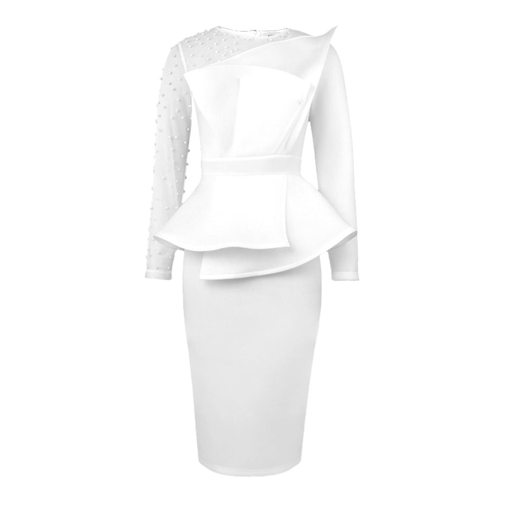 Am221017 designer cut piece patchwork dress beadinghigh waistslimming lookdress skirt