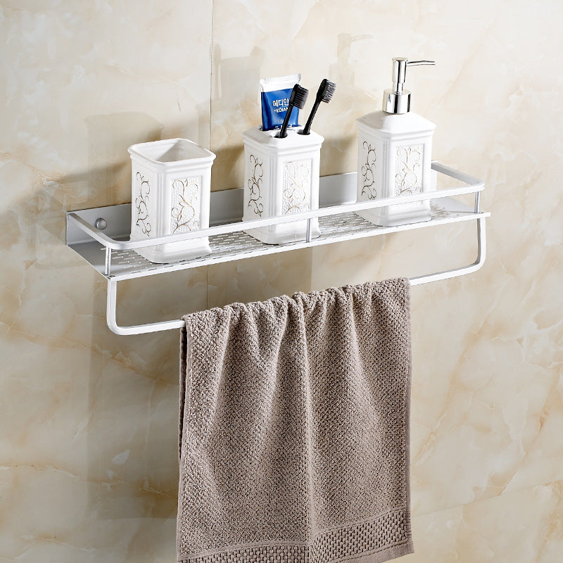 Silver Space Aluminum Bathroom Mirror Front Shelf Cosmetics Tray Wash Desk Toilet Storage with Towel Bar