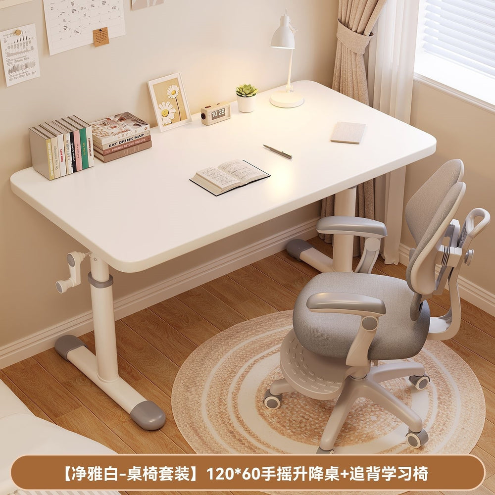 Hand-crank adjustable height desk - office, study, and adjustable height kids' desk and chair set - study room desk, computer desk