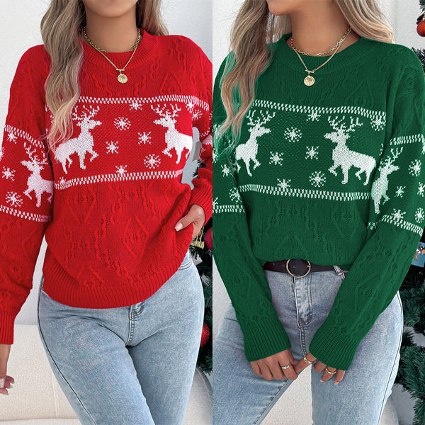 Real autumn and winter European and American deer pattern lantern long-sleeved pullover sweater,   women's Christmas