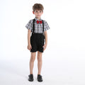 Korean style boys' summer outfit: stylish short-sleeve shirt and striped overalls set