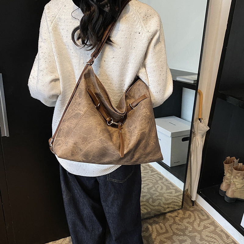 Multi-purpose large-capacity retro 2025 new autumn and winter casual solid color single double shoulder crossbody commuter single shoulder tote bag
