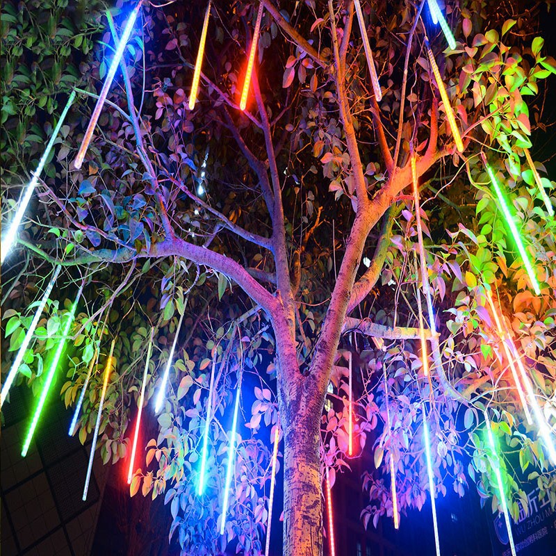 LED solar meteor shower light string project lighting outdoor waterproof small colorful lights string lights hanging tree decorative ambient lights