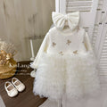 Girls' dress  winter red fleece-lined mesh skirt children's princess dress toddler & little girl bowknot formal gown