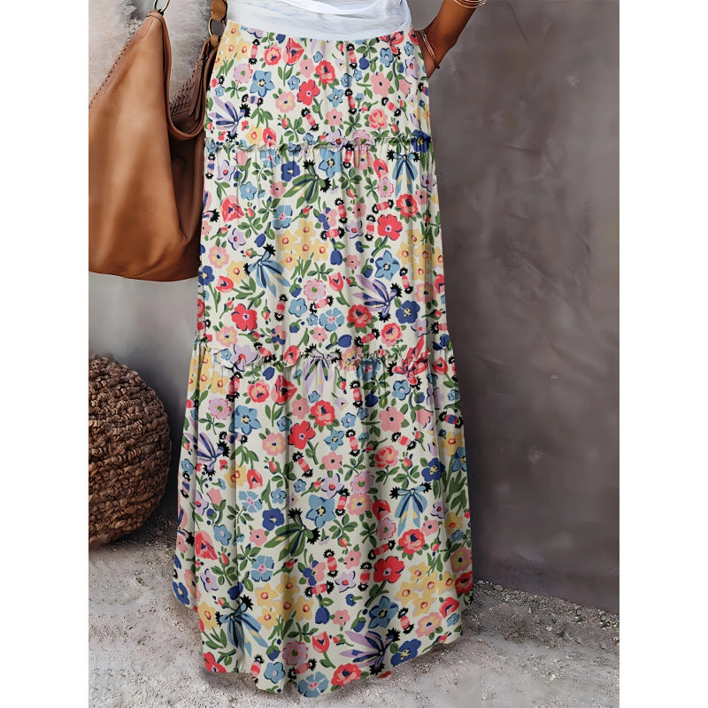 Aliexpress cross-border original design: new women's summer floral print midi skirt