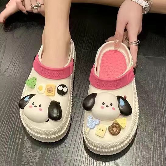 Crocs retro baotou half slippers women's outwear 2025 spring and summer new thick sole hidden heel sandals double color shoes