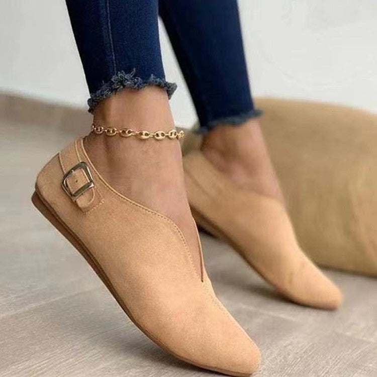 Cross-border  European and American style new buckle V-mouth casual single shoes fashionable large size 35-43  women's shoes