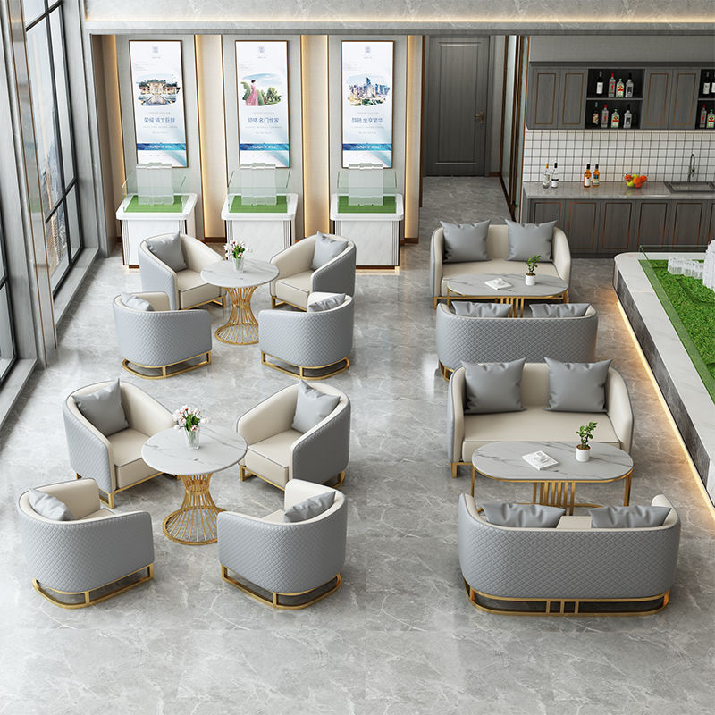 Hotel lobby sofa chair rest area reception booth sales office reception negotiation table and chair combination solid wood frame