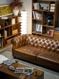 American classic retro genuine leather sofa - perfect for living rooms, small to large apartments, cigar rooms, private wine cellars, wineries, and mid-century modern styles