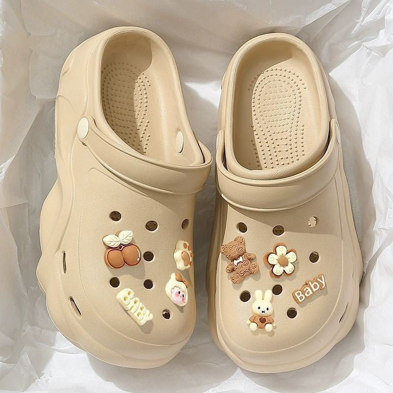Thick soleeva crocs women's summer outwear 2025new arrivalheight increasing outdoor beach seaside ins toe cap slippers