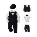 New korean style export children's suit: baby long-sleeve cotton shirt, vest set, and beret three-piece outfit