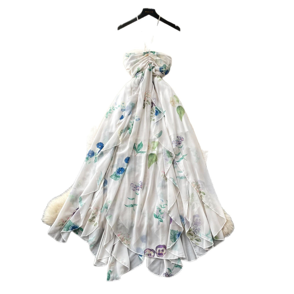 Vacation style halter floral backlessdress women's summerrufflesasymmetrical sleeveless fairy waist long skirt