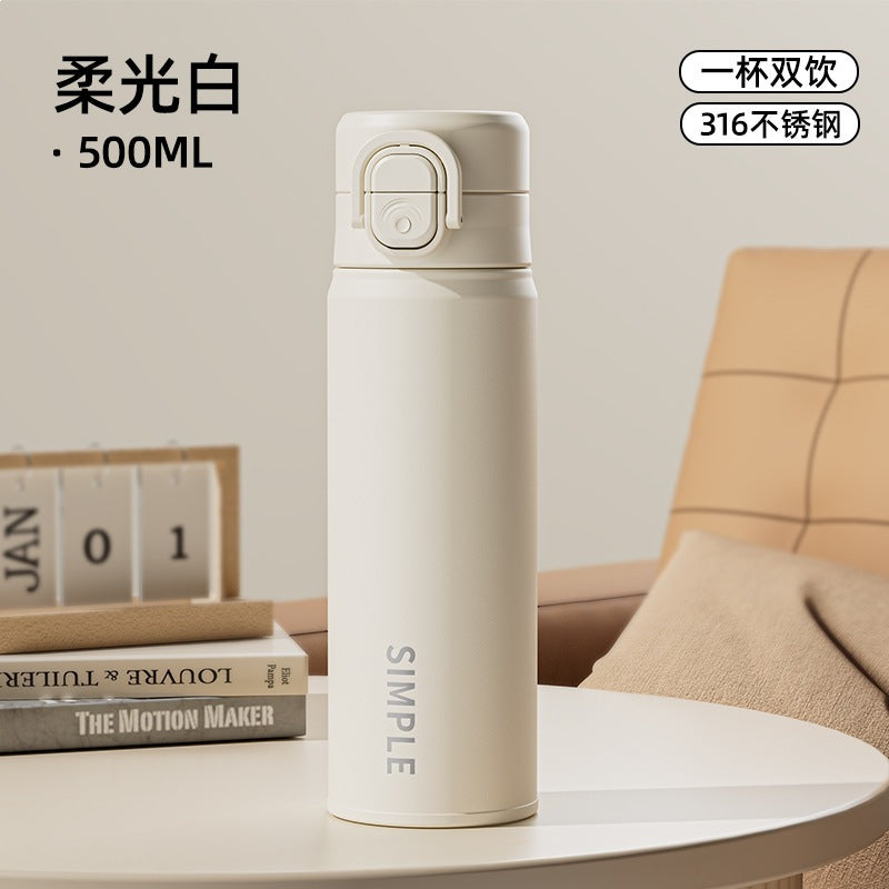 Business men's thermos cup 316 stainless steel high-value double drinking mouth car portable water cup high-end travel cup