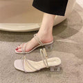 French chunky heel rhinestone sandals women's outdoor shoes 2024 new summer fairy style elegant sandals