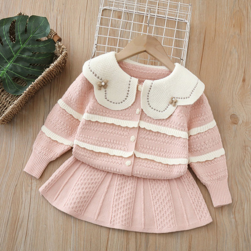 Girls' knit sweater set - new  collection: oversized collar sweater and pants set