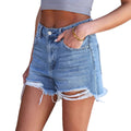 European and american denim shorts for women,  new summer ins trendy distressed frayed hem capri denim shorts
