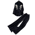 Lazy style pink embroidershirtloose pantstwo-piece set female autumlong sleevessequinwork clothingslimming lookelegantsuit