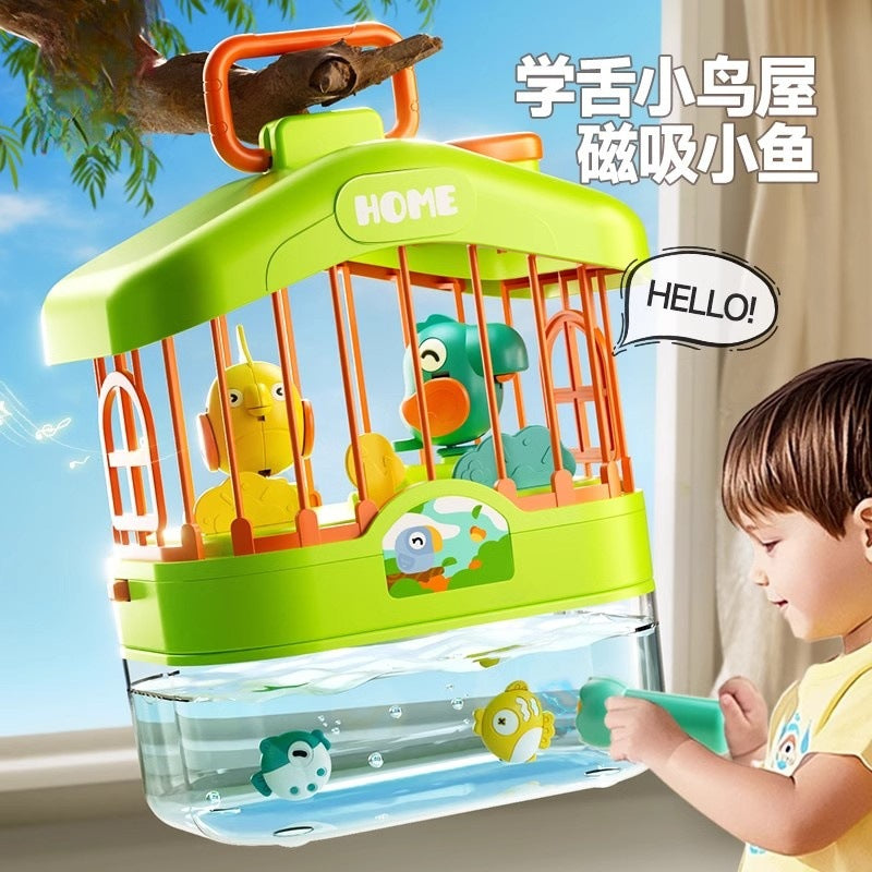 Kids' electric animal model simulation handheld birdcage - smart voice control, lights, parrot mimics speech, nursery rhymes, educational toy