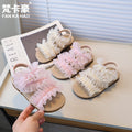 Fancahao shein mesh girls' princess shoes  summer new children's soft sole sandals flat beach shoes