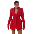 European and american women's clothing  autumn new sweet and fresh blazer with notched lapel, cinched waist, and detachable pockets